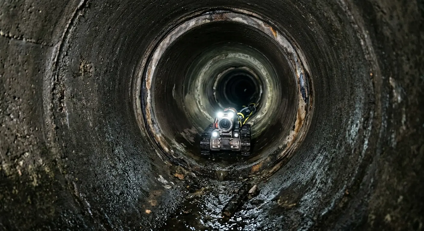 Robotic sewer camera inspecting pipe interior for Drain Snake Service in Gonzales