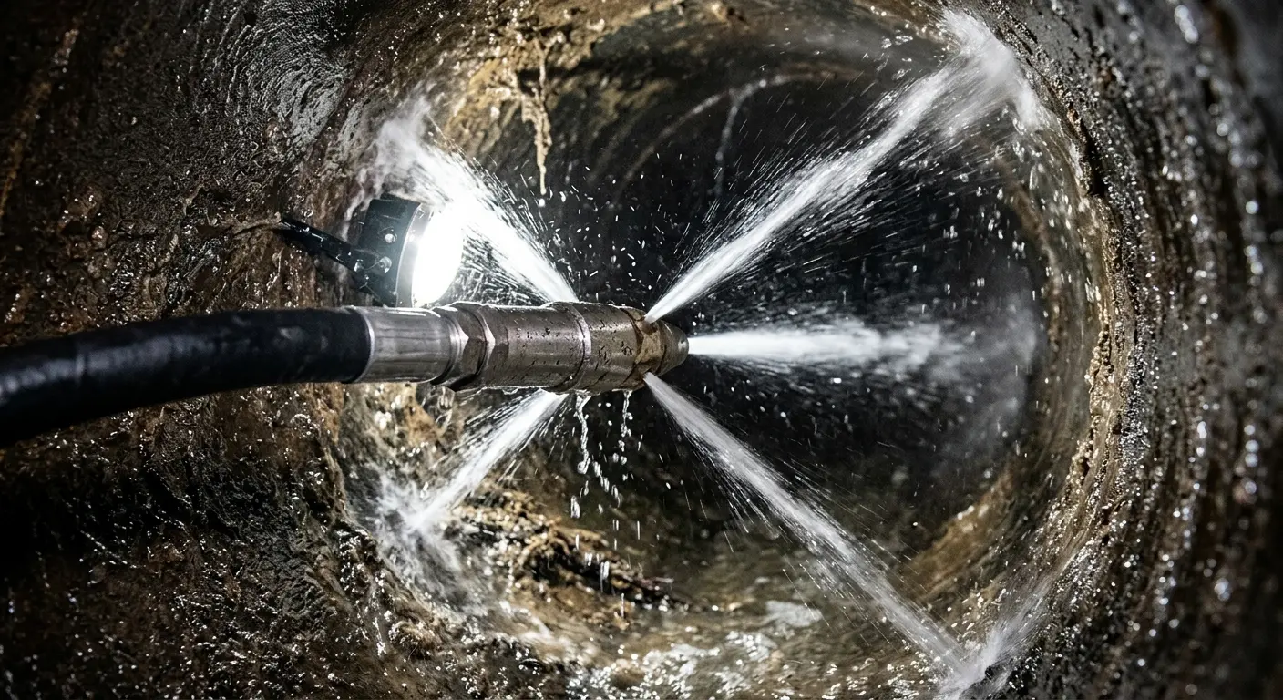 High-pressure hydro jetting nozzle cleaning sewer pipe for Storm Drain Cleaning in Gonzales